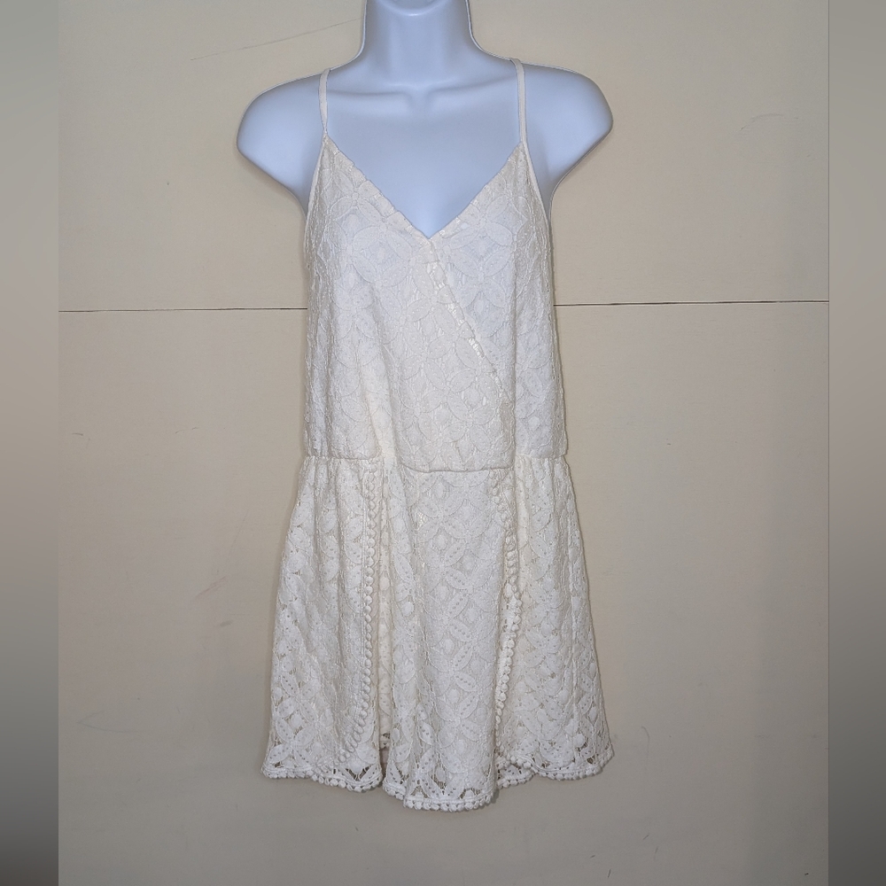 Charming Charlie Lace Romper Spaghetti Straps Cream